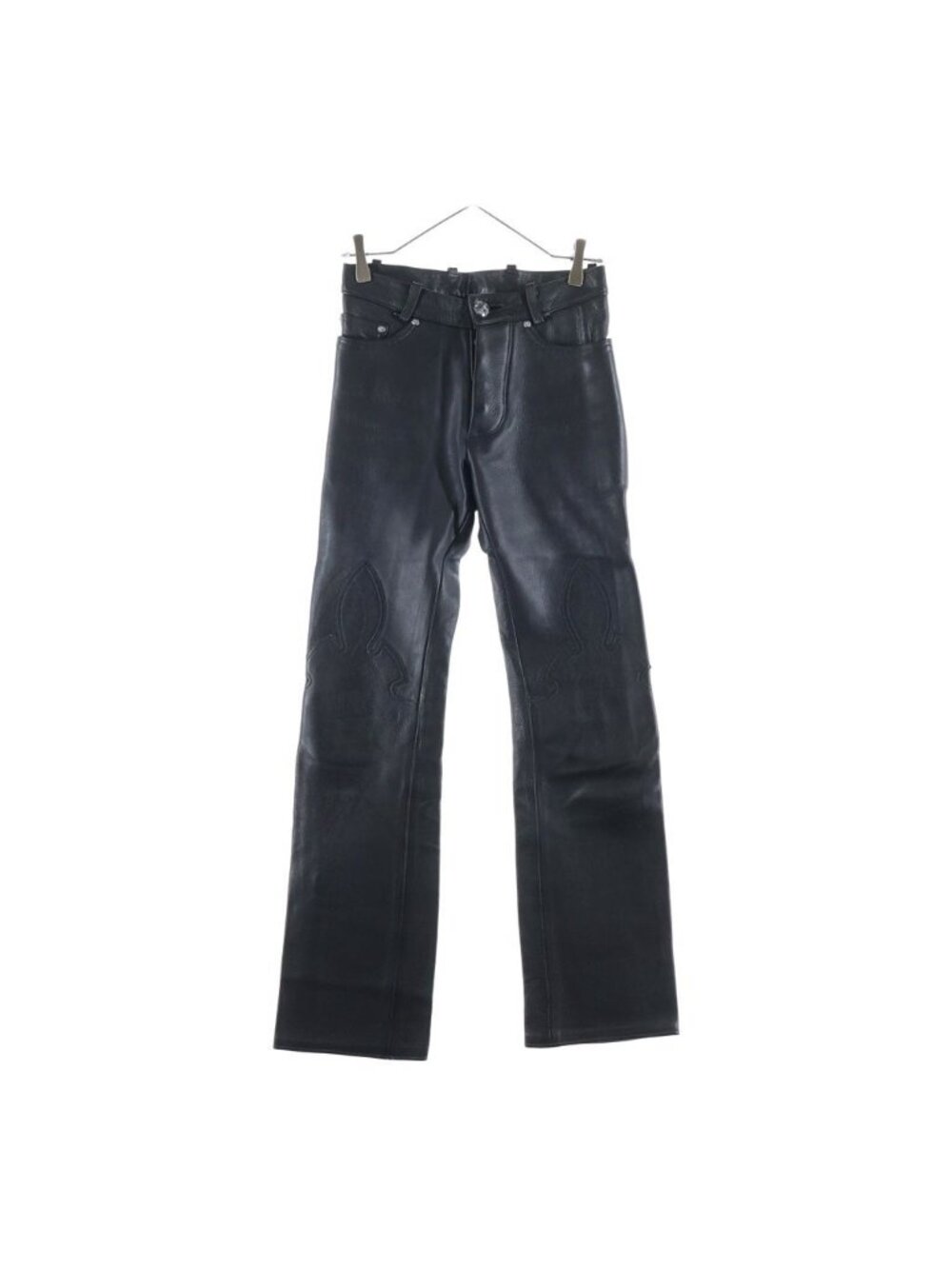 Chrome Hearts Vintage Fleurknee Lthr Pants Flare Knee Cross Ball Button Leather